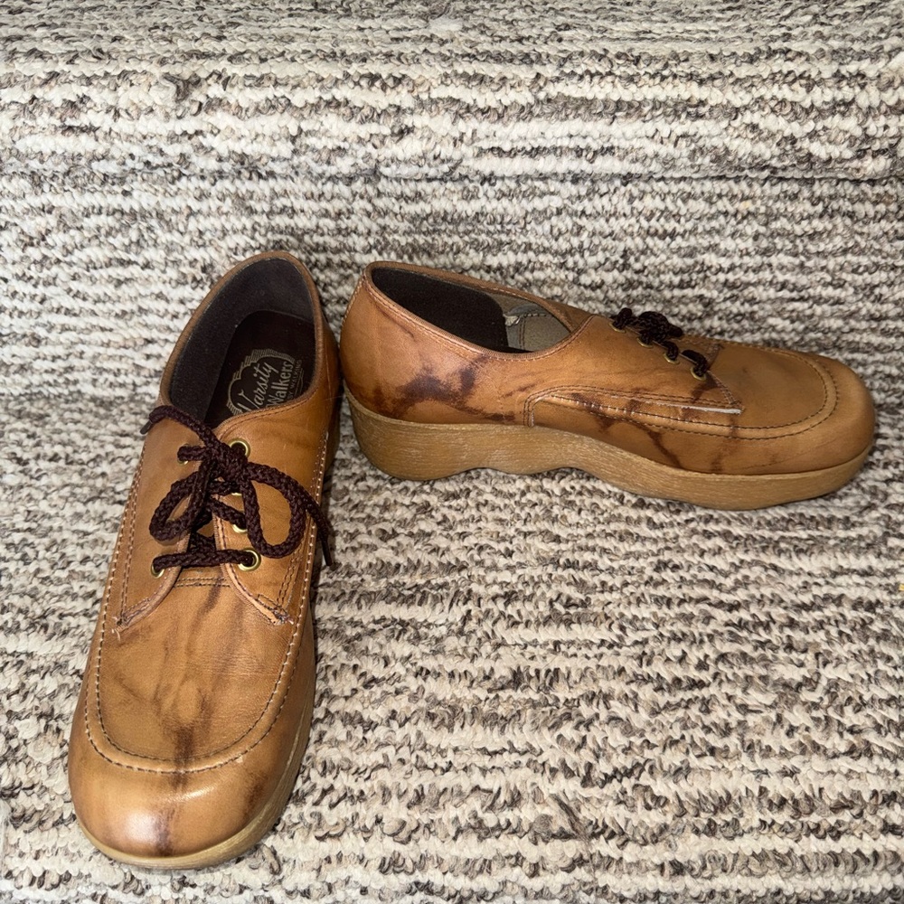 Vintage Brown Leather Womens Varsity Walkers Shoes